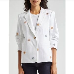 nwot CINQ À SEPT Khloe Ditsy Dots Embroidered Beaded White Denim Blazer-womens 2